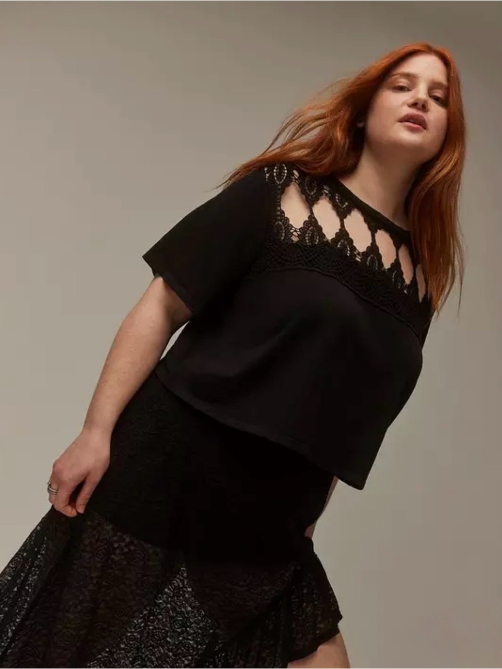 Torrid Fest Cotton Jersey Crochet Yoke Crop Tee